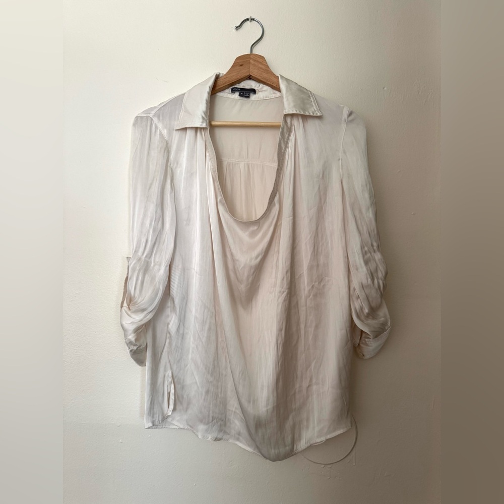 VINCE Cream Draped Cowl Blouse with Roll Tab Sleeves